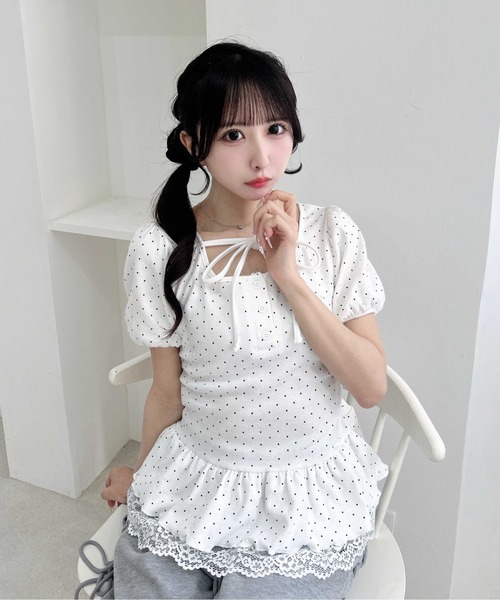 INGNI(イング)の「ヘンリーネックペプラムリブ/トップス(Tシャツ/カットソー・レディース・ホワイト系その他/ブラック系その他4・M)」の3枚目の写真