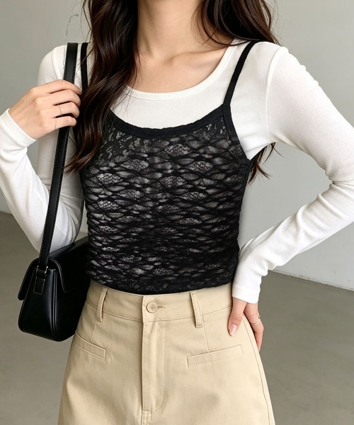 Miniministore(ミニミニストア)の「総レースシアーキャミソールレイヤード夏服(キャミソール・レディース・ホワイト/ブラック/ダークグレー・FREE)」の3枚目の写真