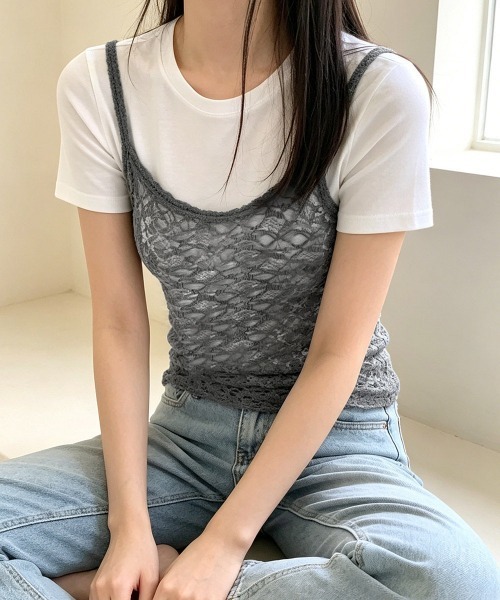 Miniministore(ミニミニストア)の「総レースシアーキャミソールレイヤード夏服(キャミソール・レディース・ホワイト/ブラック/ダークグレー・FREE)」の11枚目の写真