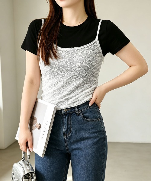 Miniministore(ミニミニストア)の「総レースシアーキャミソールレイヤード夏服(キャミソール・レディース・ホワイト/ブラック/ダークグレー・FREE)」の13枚目の写真