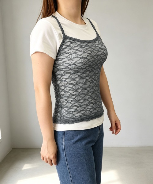 Miniministore(ミニミニストア)の「総レースシアーキャミソールレイヤード夏服(キャミソール・レディース・ホワイト/ブラック/ダークグレー・FREE)」の6枚目の写真