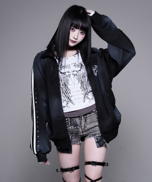 REFLEM(レフレム)の「『REFLEM/レフレム』スプレー加工スタッズライントラックジャージ(ジャージ・レディース・ホワイト/ブラック/グレー・FREE)」の10枚目の写真