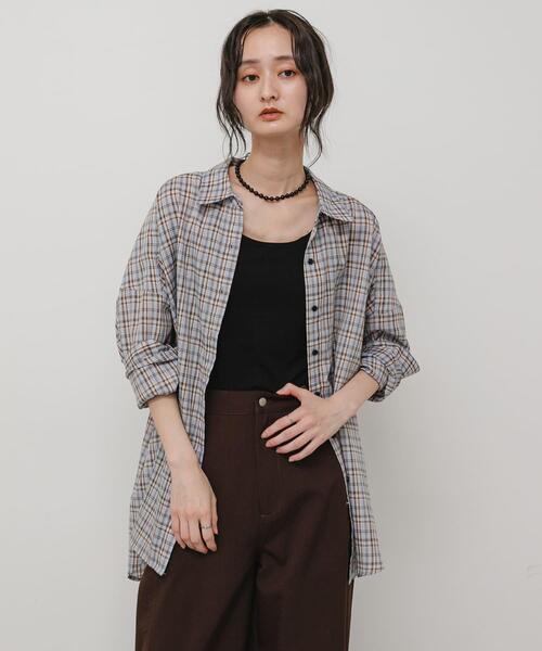 SENSE OF PLACE by URBAN RESEARCH(センスオブプレイスバイアーバンリサーチ)の「『接触冷感』UVケアチェックルーズシャツ(シャツ/ブラウス・レディース・ホワイト系その他/ブルー系その他/ブラック系その他/ブラウン系その他・ONE)」の4枚目の写真