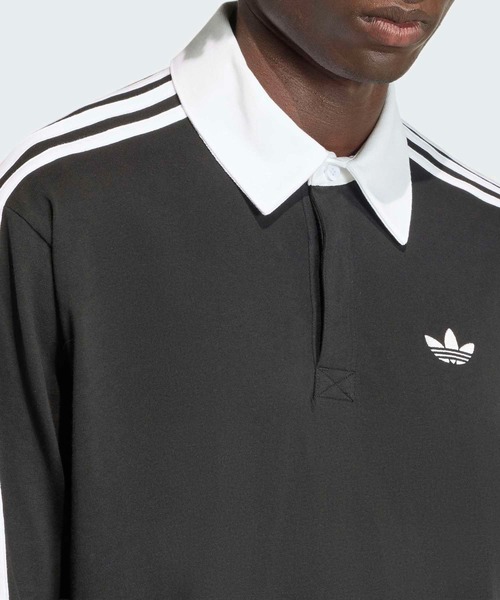 adidas(アディダス)の「スリーストライプス ラグビー 長袖ポロ / アディダスオリジナルス adidas Originals(ポロシャツ・メンズ・ブラック・LARGE/MEDIUM/3XL/XX-LARGE/SMALL/X-LARGE/X-SMALL)」の3枚目の写真