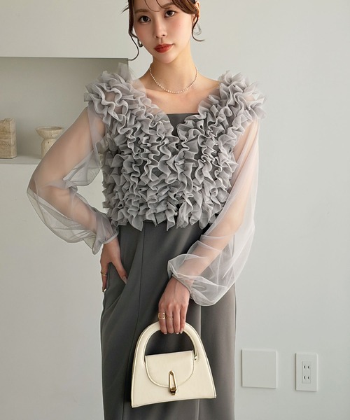 GeeRA（ジーラ）の「【2点セット】フリルボレロ＆キャミドレス（ドレス・レディース・グレー/アイボリー・X-LARGE/LARGE/MEDIUM）」の2枚目の写真