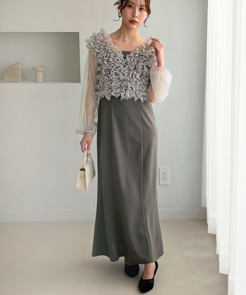 GeeRA（ジーラ）の「【2点セット】フリルボレロ＆キャミドレス（ドレス・レディース・グレー/アイボリー・X-LARGE/LARGE/MEDIUM）」の14枚目の写真