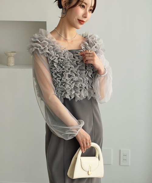 GeeRA（ジーラ）の「【2点セット】フリルボレロ＆キャミドレス（ドレス・レディース・グレー/アイボリー・X-LARGE/LARGE/MEDIUM）」の15枚目の写真