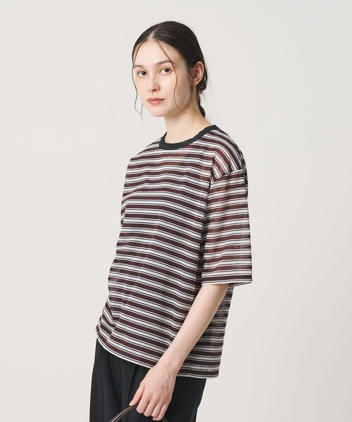 BEAUTY&YOUTH UNITED ARROWS（ビューティーアンドユースユナイテッドアローズ）の「コットンポリエステル シアーボーダー Tシャツ（Tシャツ/カットソー・レディース・オフホワイト/ダークブラウン/ライラック・FREE）」の2枚目の写真