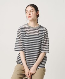 コットンポリエステル シアーボーダー Tシャツ