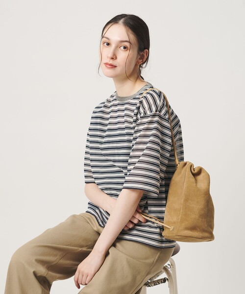 BEAUTY&YOUTH UNITED ARROWS（ビューティーアンドユースユナイテッドアローズ）の「コットンポリエステル シアーボーダー Tシャツ（Tシャツ/カットソー・レディース・オフホワイト/ダークブラウン/ライラック・FREE）」の5枚目の写真