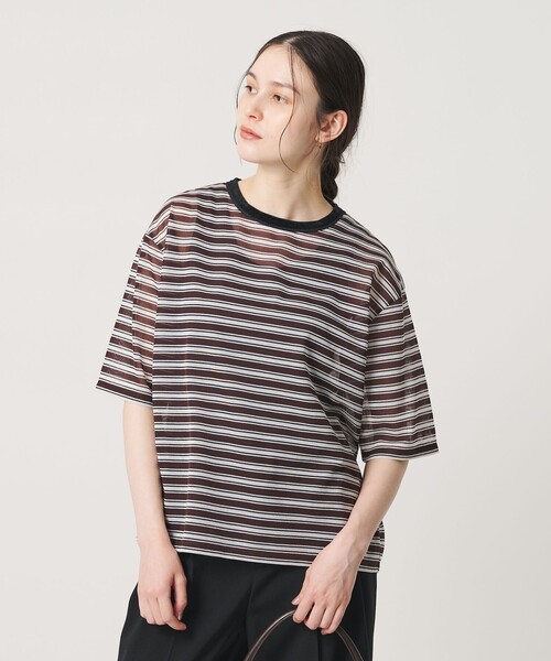 BEAUTY&YOUTH UNITED ARROWS（ビューティーアンドユースユナイテッドアローズ）の「コットンポリエステル シアーボーダー Tシャツ（Tシャツ/カットソー・レディース・オフホワイト/ダークブラウン/ライラック・FREE）」の8枚目の写真