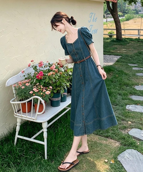 FAVORITO(ファヴォリート)の「デニムスクエアネックラインワンピース(ワンピース・レディース・ブルー・S/M/L/XL)」の6枚目の写真