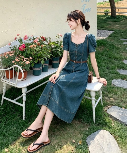 FAVORITO(ファヴォリート)の「デニムスクエアネックラインワンピース(ワンピース・レディース・ブルー・S/M/L/XL)」の7枚目の写真
