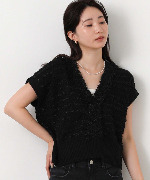 Gready Brilliant(グレディブリリアン)の「フリンジジャガードベスト(ニット/セーター・レディース・ブラック/アイボリー/ワイン・38)」の5枚目の写真