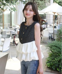 ORGUE（オルグ）の「Tweed docking balloon tops/ツイードドッキングバルーントップス（Tシャツ/カットソー）」