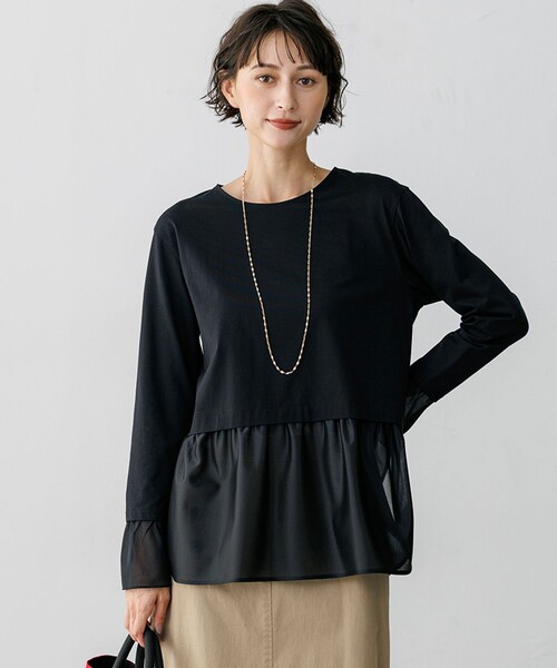 23区（ニジュウサンク）の「ナチュラルコットンベア シアーコンビ カットソー（Tシャツ/カットソー・レディース・ブラック系/ホワイト系・38/40）」の2枚目の写真
