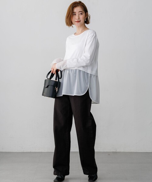 23区（ニジュウサンク）の「ナチュラルコットンベア シアーコンビ カットソー（Tシャツ/カットソー・レディース・ブラック系/ホワイト系・38/40）」の9枚目の写真