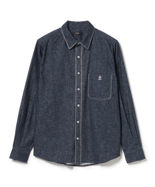 BEAMS HEART(ビームスハート)の「コーヒー 刺繍 コットンネルシャツ(シャツ/ブラウス・メンズ・ネイビー・S)」の1枚目の写真