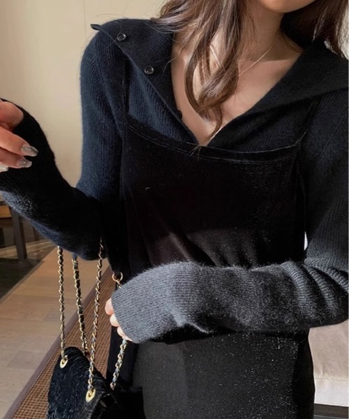 kirakiraShop(キラキラショップ)の「オープンカラー ボタン リブ ニット(ニット/セーター・レディース・ブラック/レッド/オフホワイト・FREE)」の11枚目の写真