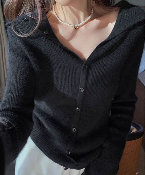 kirakiraShop(キラキラショップ)の「オープンカラー ボタン リブ ニット(ニット/セーター・レディース・ブラック/レッド/オフホワイト・FREE)」の15枚目の写真
