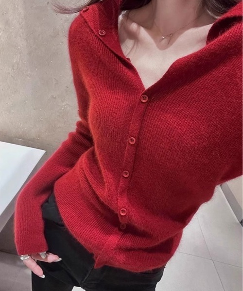 kirakiraShop(キラキラショップ)の「オープンカラー ボタン リブ ニット(ニット/セーター・レディース・ブラック/レッド/オフホワイト・FREE)」の17枚目の写真