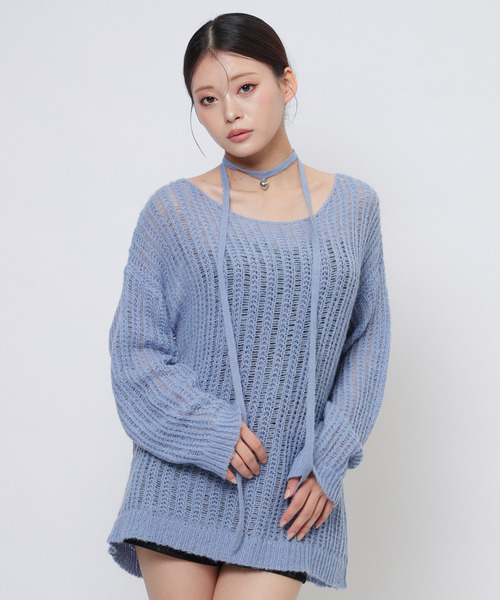 SPIRALGIRL(スパイラルガール)の「ハートチャーム付きオーバーニット(ニット/セーター・レディース・ブルー/ブラック/グレー・FREE)」の15枚目の写真