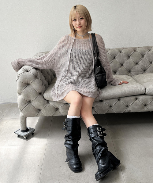 SPIRALGIRL(スパイラルガール)の「ハートチャーム付きオーバーニット(ニット/セーター・レディース・ブルー/ブラック/グレー・FREE)」の4枚目の写真