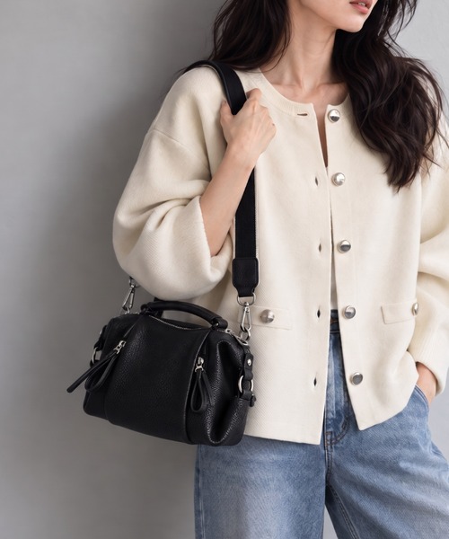 【2WAY】多収納ボストンショルダーバッグ/斜め掛け・3層収納