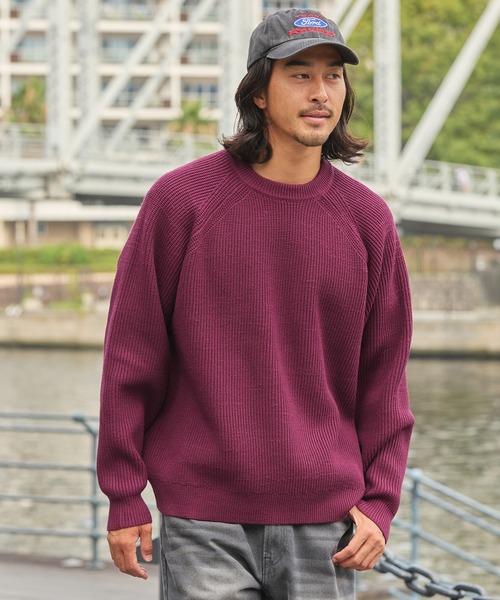 THE CRAFT CREW PRODUCTS（ザクラフトクループロダクツ）の「マルチファンクショナル オーバーサイズ ラグラン クルーネック リブニット / ウォッシャブル・アンチピリング・帯電防止【THE CRAFT CREW PRODUCTS】（ニット/セーター・メンズ・ブラック/プラム/アイボリー/杢グレー/ダークオリーブ/キャメル/ネイビー/チャコール/ブラウン系・S/M/L）」の14枚目の写真