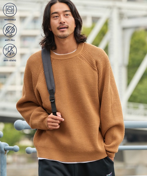THE CRAFT CREW PRODUCTS（ザクラフトクループロダクツ）の「マルチファンクショナル オーバーサイズ ラグラン クルーネック リブニット / ウォッシャブル・アンチピリング・帯電防止【THE CRAFT CREW PRODUCTS】（ニット/セーター・メンズ・ブラック/プラム/アイボリー/杢グレー/ダークオリーブ/キャメル/ネイビー/チャコール/ブラウン系・S/M/L）」の19枚目の写真