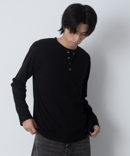 LUCY(ルーシー)の「LUCY/【26年秋冬新作】リングドットヘンリーネックリブT(LS)(Tシャツ/カットソー・メンズ・ブラック/オフホワイト/チャコール・MEDIUM/LARGE)」の3枚目の写真