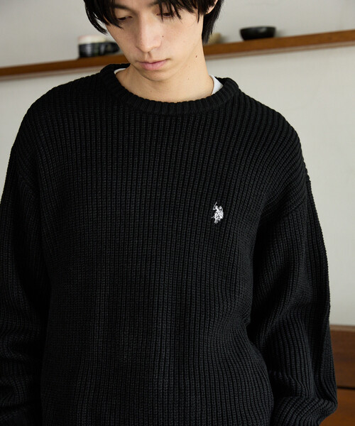 U.S. POLO ASSN.(ユーエスポロアッスン)の「U.S. POLO ASSN. × PUBLUX/ユーエスポロアッスン 別注 ワンポイント 刺繍 畦編み クルーネック ニット プルオーバー 限定展開(ニット/セーター・メンズ・グレー/ブラック/ネイビー/サックスブルー・LARGE/MEDIUM/SMALL)」の13枚目の写真