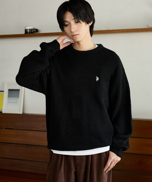 U.S. POLO ASSN.(ユーエスポロアッスン)の「U.S. POLO ASSN. × PUBLUX/ユーエスポロアッスン 別注 ワンポイント 刺繍 畦編み クルーネック ニット プルオーバー 限定展開(ニット/セーター・メンズ・グレー/ブラック/ネイビー/サックスブルー・LARGE/MEDIUM/SMALL)」の15枚目の写真