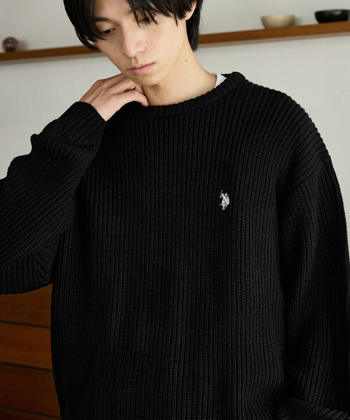 U.S. POLO ASSN.(ユーエスポロアッスン)の「U.S. POLO ASSN. × PUBLUX/ユーエスポロアッスン 別注 ワンポイント 刺繍 畦編み クルーネック ニット プルオーバー 限定展開(ニット/セーター・メンズ・グレー/ブラック/ネイビー/サックスブルー・LARGE/MEDIUM/SMALL)」の19枚目の写真