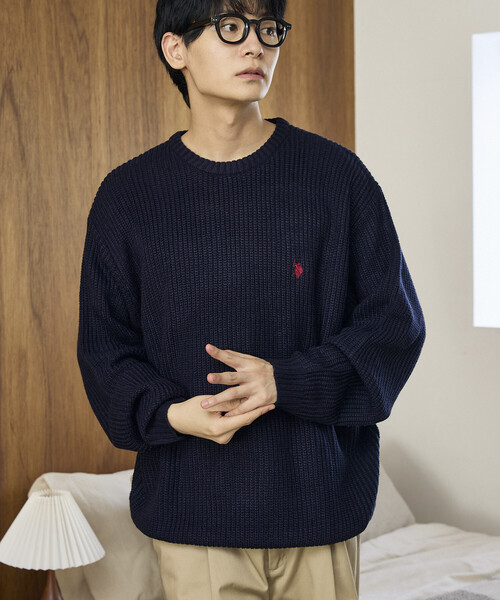 U.S. POLO ASSN.(ユーエスポロアッスン)の「U.S. POLO ASSN. × PUBLUX/ユーエスポロアッスン 別注 ワンポイント 刺繍 畦編み クルーネック ニット プルオーバー 限定展開(ニット/セーター・メンズ・グレー/ブラック/ネイビー/サックスブルー・LARGE/MEDIUM/SMALL)」の21枚目の写真