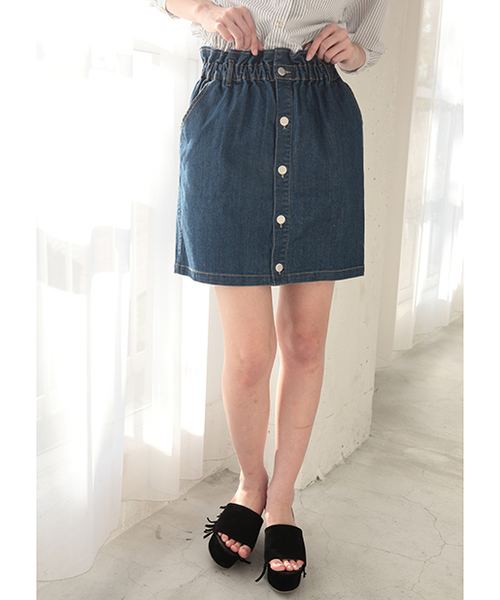 one after another NICE CLAUP（ワンアフターアナザーナイスクラップ）の「【ナイスクラップ】ハイウェストコクーンスカート（スカート・レディース・カモフラージュ/オフホワイト/ベージュ/ブルー/インディゴブルー・FREE）」の5枚目の写真