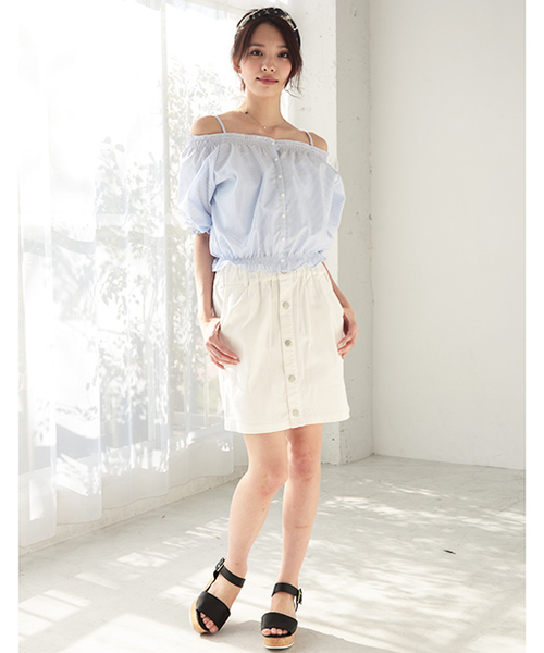 one after another NICE CLAUP（ワンアフターアナザーナイスクラップ）の「【ナイスクラップ】ハイウェストコクーンスカート（スカート・レディース・カモフラージュ/オフホワイト/ベージュ/ブルー/インディゴブルー・FREE）」の14枚目の写真