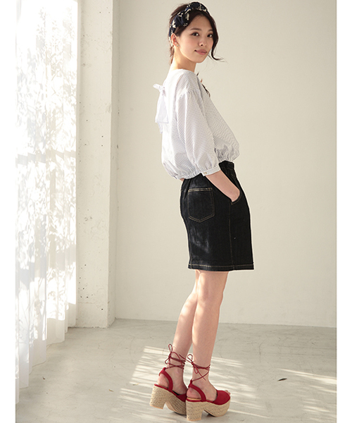 one after another NICE CLAUP（ワンアフターアナザーナイスクラップ）の「【ナイスクラップ】ハイウェストコクーンスカート（スカート・レディース・カモフラージュ/オフホワイト/ベージュ/ブルー/インディゴブルー・FREE）」の16枚目の写真