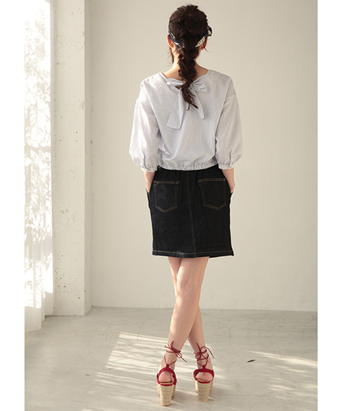 one after another NICE CLAUP（ワンアフターアナザーナイスクラップ）の「【ナイスクラップ】ハイウェストコクーンスカート（スカート・レディース・カモフラージュ/オフホワイト/ベージュ/ブルー/インディゴブルー・FREE）」の17枚目の写真