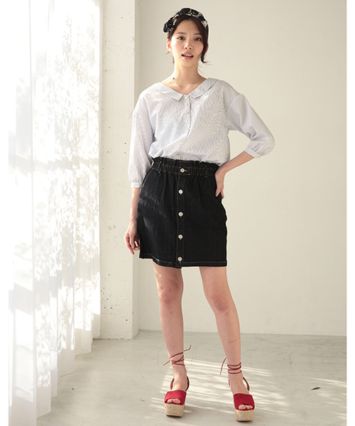 one after another NICE CLAUP（ワンアフターアナザーナイスクラップ）の「【ナイスクラップ】ハイウェストコクーンスカート（スカート・レディース・カモフラージュ/オフホワイト/ベージュ/ブルー/インディゴブルー・FREE）」の18枚目の写真