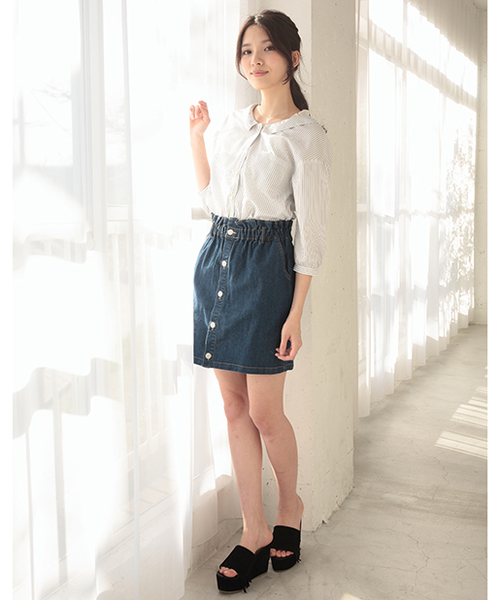 one after another NICE CLAUP（ワンアフターアナザーナイスクラップ）の「【ナイスクラップ】ハイウェストコクーンスカート（スカート・レディース・カモフラージュ/オフホワイト/ベージュ/ブルー/インディゴブルー・FREE）」の19枚目の写真