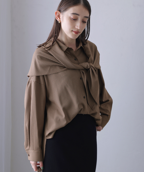 La TOTALITE（ラトータリテ）の「【洗える】La Totalite ガンクラブチェックスカーフシャツ（シャツ/ブラウス・レディース・ブラウン/ベージュ・FREE）」の6枚目の写真