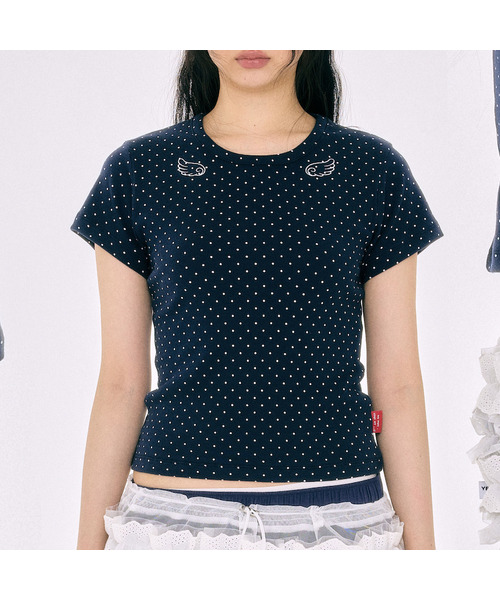 YEGG(イェグ)の「ドットウィングベビーティ(Tシャツ/カットソー・レディース・グレー/ネイビー/ホワイト・FREE)」の3枚目の写真