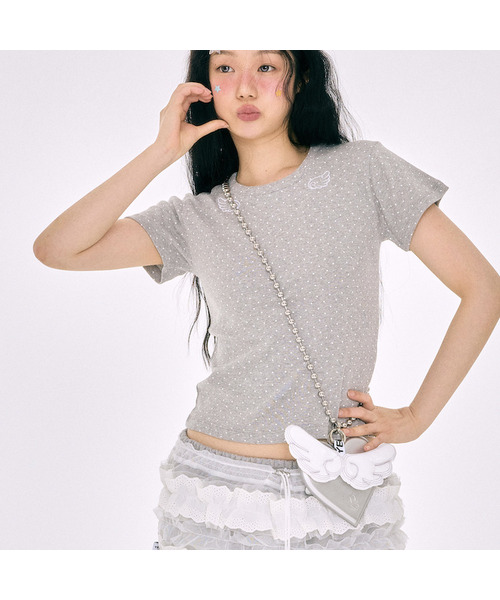 YEGG(イェグ)の「ドットウィングベビーティ(Tシャツ/カットソー・レディース・グレー/ネイビー/ホワイト・FREE)」の2枚目の写真