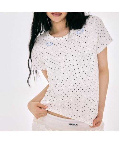 YEGG(イェグ)の「ドットウィングベビーティ(Tシャツ/カットソー・レディース・グレー/ネイビー/ホワイト・FREE)」の1枚目の写真