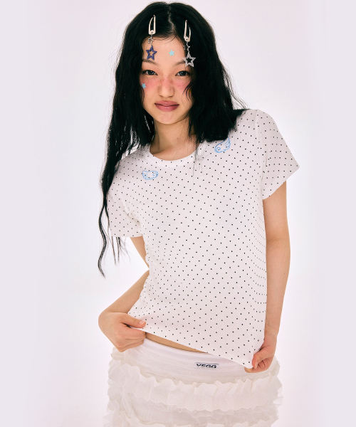 YEGG(イェグ)の「ドットウィングベビーティ(Tシャツ/カットソー・レディース・グレー/ネイビー/ホワイト・FREE)」の4枚目の写真