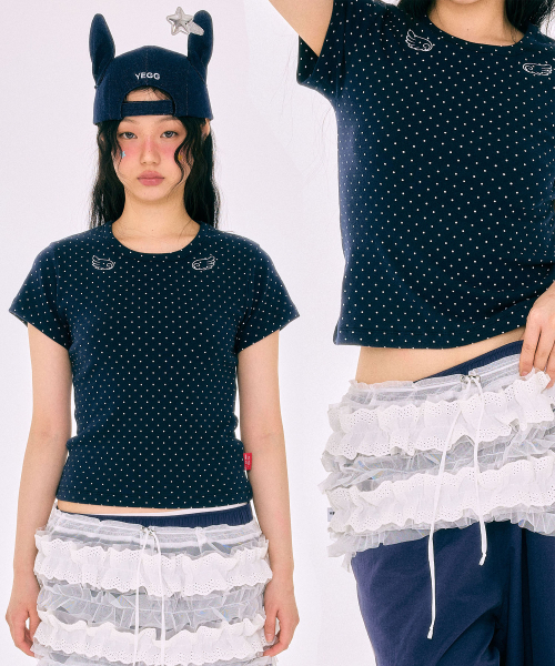 YEGG(イェグ)の「ドットウィングベビーティ(Tシャツ/カットソー・レディース・グレー/ネイビー/ホワイト・FREE)」の6枚目の写真