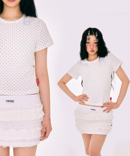 YEGG(イェグ)の「ドットウィングベビーティ(Tシャツ/カットソー・レディース・グレー/ネイビー/ホワイト・FREE)」の8枚目の写真