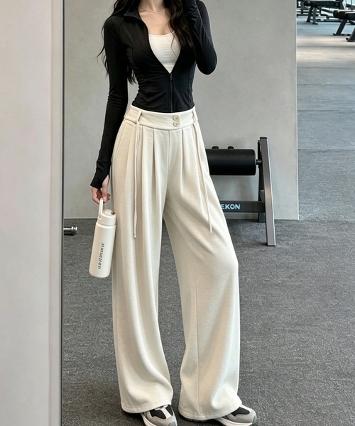BLoomMe(ブルームミー)の「落ち感のあるワイドシルエットが大人らしいウエストデザインパンツ(スラックス・レディース・ベージュ/ダークグレー/オフホワイト/ブラウン/ブラック・M)」の17枚目の写真