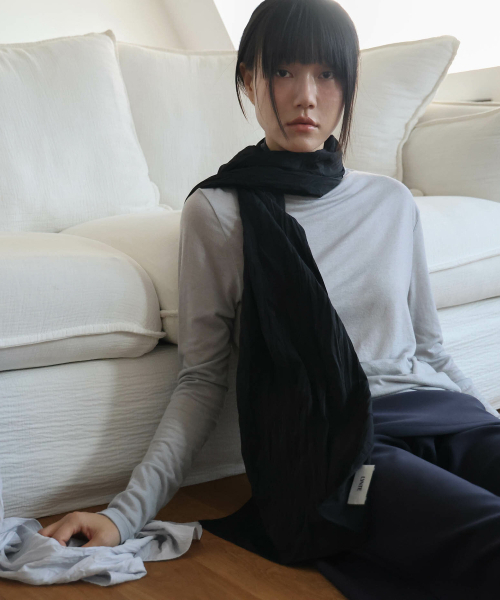 LYNTE（リンテ）の「シャドウ ハーフネックトップス（ライトグレー）（Tシャツ/カットソー・レディース・その他・FREE）」の2枚目の写真